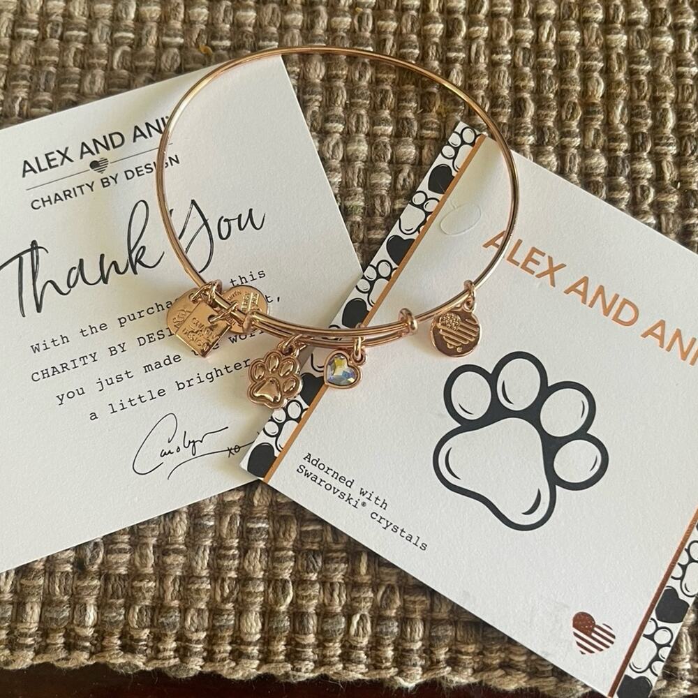 Alex and Ani rose gold bangle bracelet dog paw